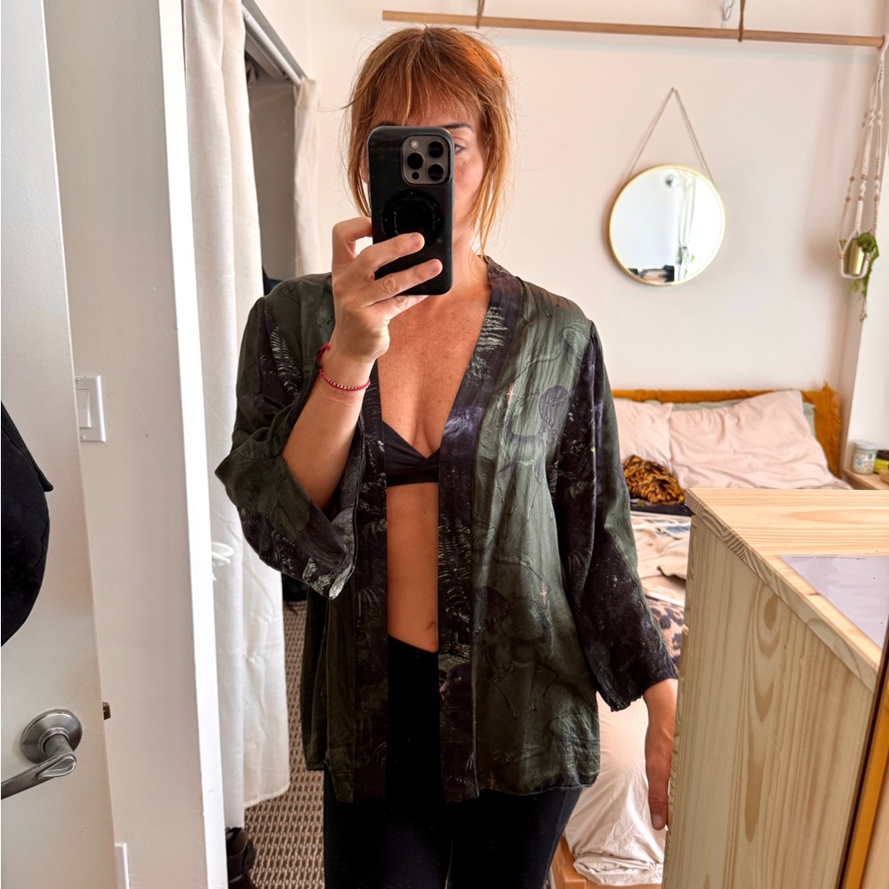 AllSaints Green Patterned Satin Kimono Jacket - Picture 5 of 5